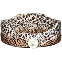 Лежанка овальная стеганая поролоновая  принт мех. САФАРИ ЛЕОПАРД 52*46*20см/DONBARON