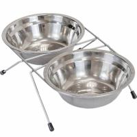 Миска двойная напольная ЭКО металл 2*1л хром/1313хром/Дарэлл