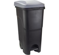 Бак д/мусора 85л серый с педалью на колесах М2399