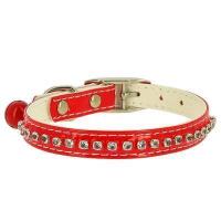 Ошейник синтетик 10мм двойной прошитый со стразами и бубенчиком красный/00210106-02