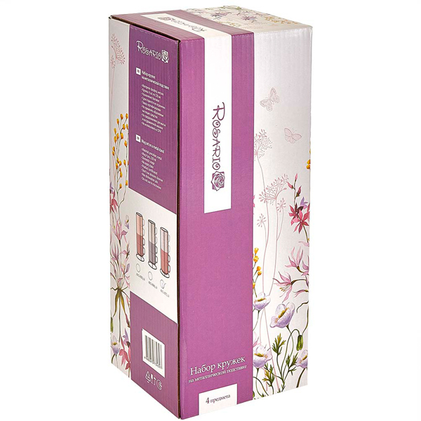 Набор кружек 320мл (4шт) White coffee на метал. подставке в инд. упак. Ф11-055L/4 /12шт/Rosario 