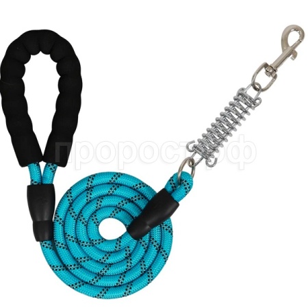 Поводок с мет. амортизатором шнур 12мм мягкая ручка св/отр 1,5м ПШ-1015 голубой