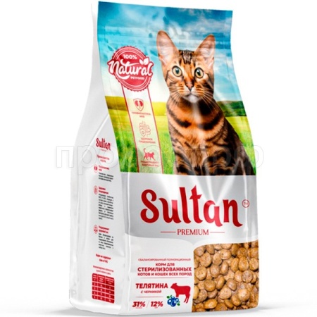Кошки Султан Премиум Телятина с черникой д/стерилизованных 400г/15шт/5929 ЧЗ