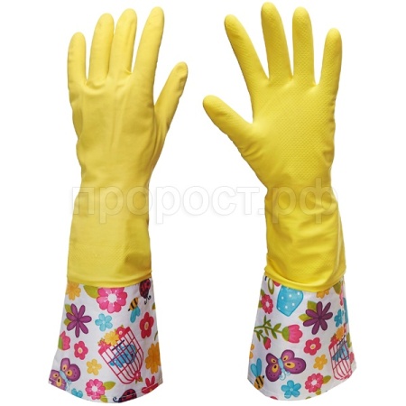 Перчатки хозяйственные латексные опудренные S удлиненный манжет с рис. желтый 87674 /12шт/