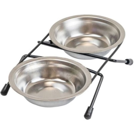 Миска двойная напольная ЭКО металл 2*0,1л черная/1308черн/Дарэлл