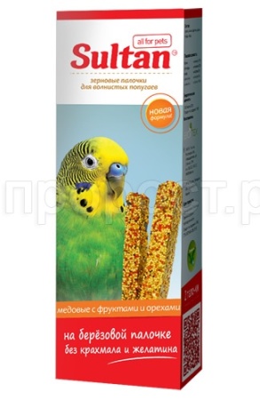 Лакомство для мелких попугаев Палочки Султан Фрукты, орех, мед 2шт
