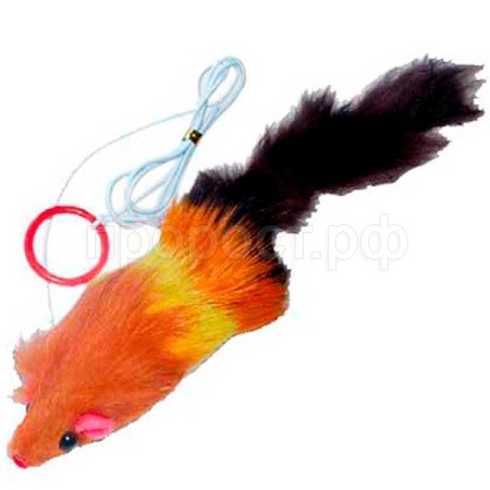 Игрушка для кошек Мышь с пищалкой на резинке меховая 10см HWT038