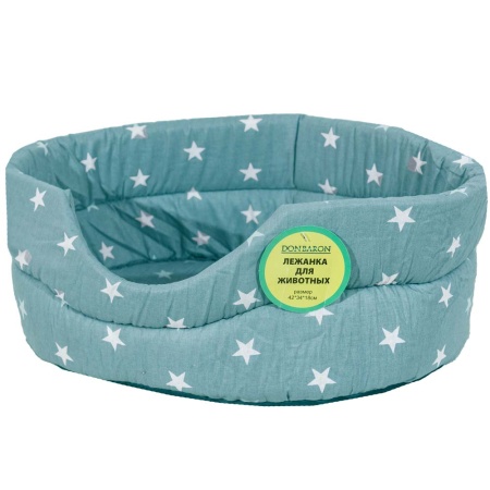 Лежанка овальная стеганая поролоновая хлопок Звезды МИКС 52*46*20см/DONBARON