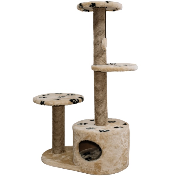 Когтеточка домик с 2-умя полками и домиком круглая мех джут беж с игрушкой 112*66*38см/DONBARON