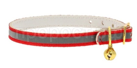 Ошейник синтетик 10мм светоотражающий с бубенчиком оранжевый 30см/00210119-03