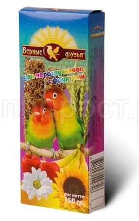 Лакомство для птиц Палочки Верные друзья для неразлучников с фруктами 150гр