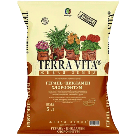 Грунт TERRA VITA Живая Земля Герань-цикламен-хлорофитум 5л Грунт TERRA VITA Живая Земля Герань-цикламен-хлорофитум 5л
