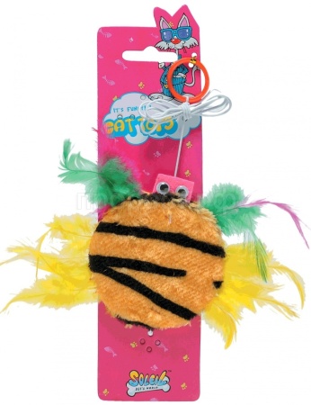 Игрушка для кошек Дразнилка удочка Чудо в перьях меховая на резинке
